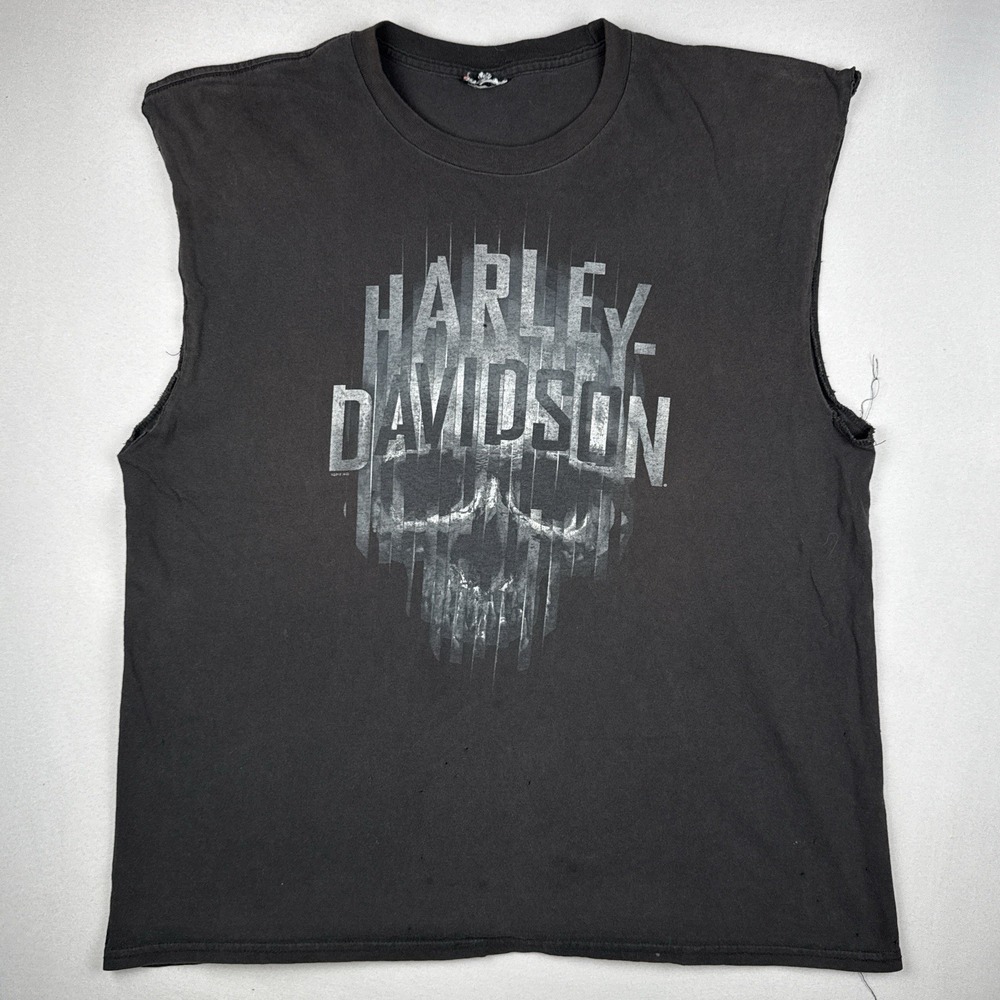 Harley Davidson Skull Cut Off Sleeveless T Shirt Mankato MN Biker 2018 XL